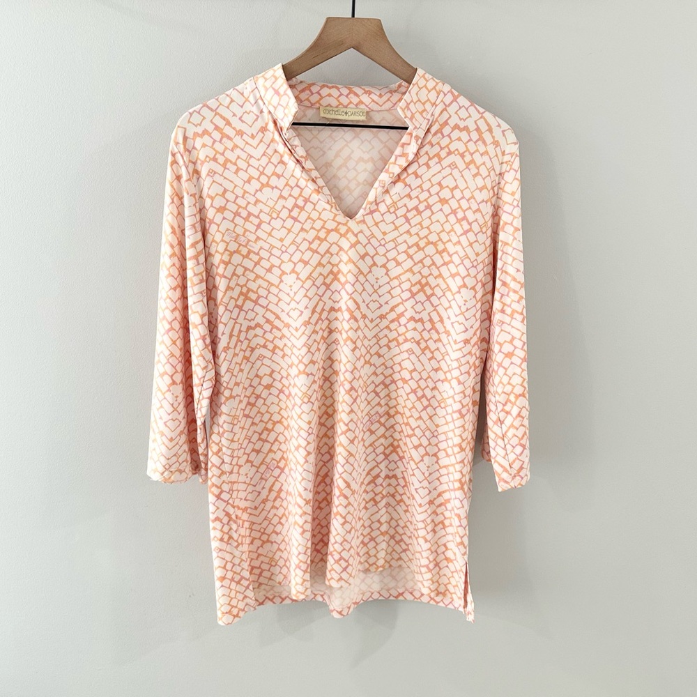 Michelle Parisou 3/4 Sleeve Tunic Orange Pink Size Medium
